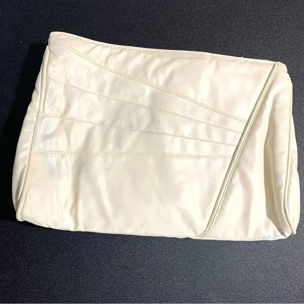 Vintage Purse White Cream Vegan Leather Clutch Shoulder Bag Special Occasion